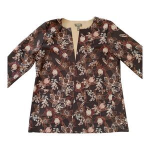 D&Co Naturals Brown Floral Jacket SZ LARGE Lightweight Open Pockets Cardigan